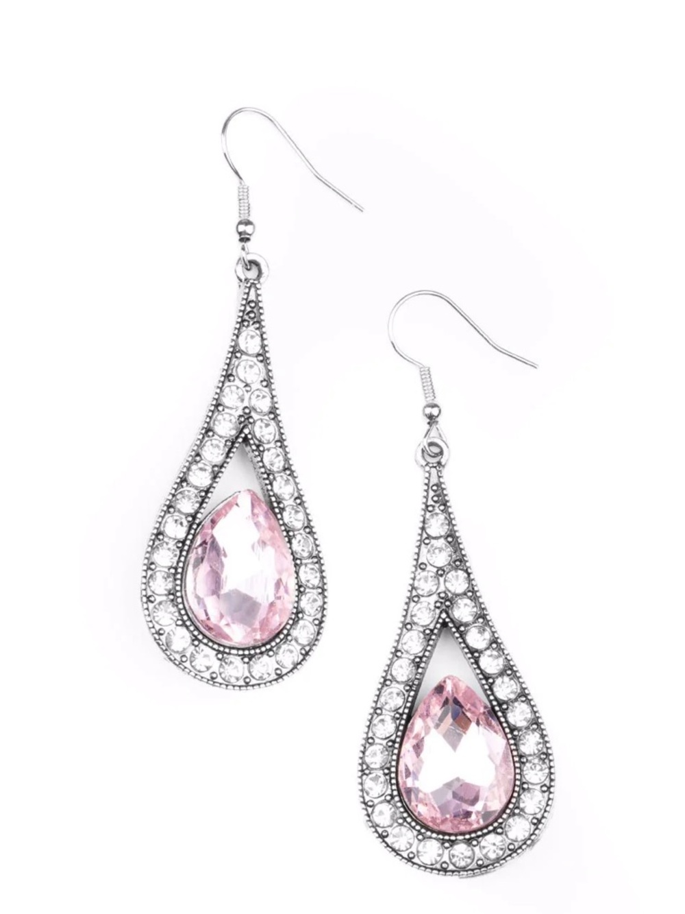 Silver-Tone Pink Teardrop Crystal Dangle Earrings